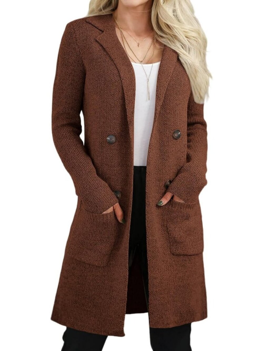 Cozy Women's Open Front Long Cardigan Sweater with Pockets - Fall Knit Coatigan